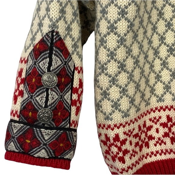 Dale of Norway Red Fair Isle Wool Sweater Cardigan - Picture 9 of 11